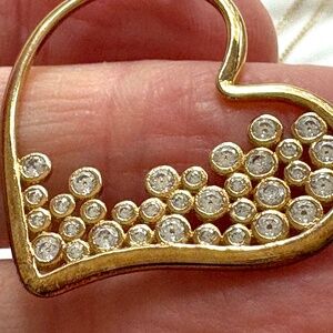 necklace heart 14KT on 925 silver CZ 16" gold plated chain reversible love